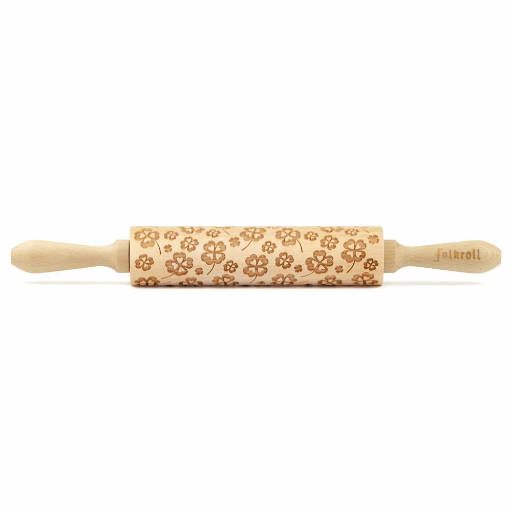 Folkroll motif rolling pin cloverleaf, medium, 37 cm, rolling pin, embossing roller, pattern, roll, beech wood, 892790