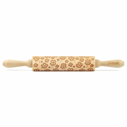 Folkroll motif rolling pin cloverleaf, medium, 37 cm, rolling pin, embossing roller, pattern, roll, beech wood, 892790