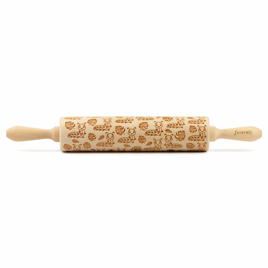 Folkroll rolling pin caterpillars, large, 43 cm, rolling pin, embossing roller, pattern, motif, roll, beech wood, 337073