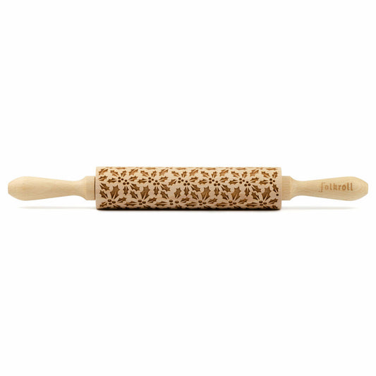 Folkroll rolling pin holly, medium, 37 cm, rolling pin, embossing roller, pattern, motif, roll, beech wood, 339954