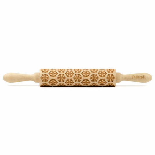 Folkroll rolling pin snowflakes, medium, 37 cm, rolling pin, embossing roller, pattern, motif, roll, beech wood, 339961