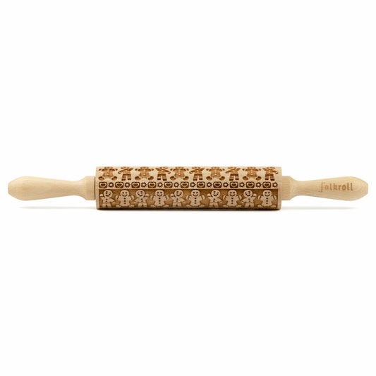 Folkroll rolling pin gingerbread man, medium, 37 cm, rolling pin, embossing roller, pattern, motif, roll, beech wood, 339947