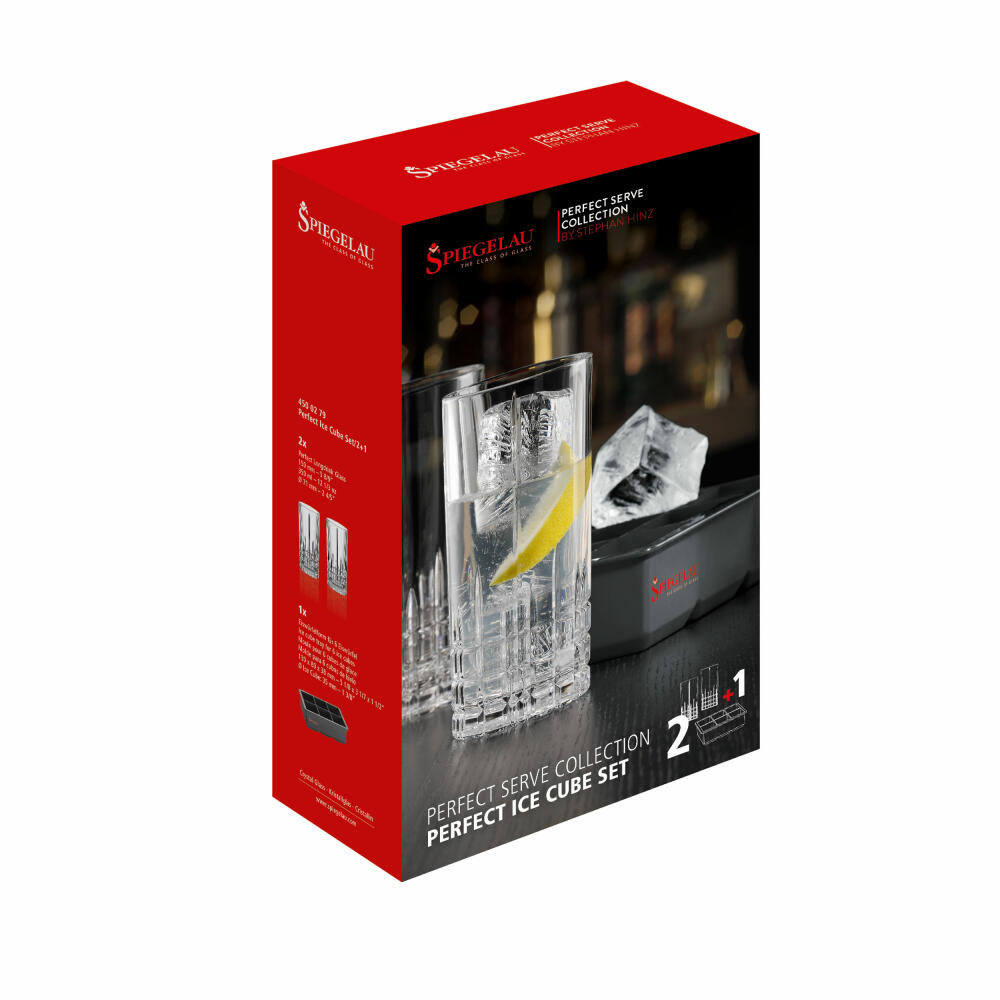Spiegelau Perfect Serve Ice Cube Set, 2 Longdrinkgläser + Eiswürfelform, Glas, Transparent, 350 ml, 4500279