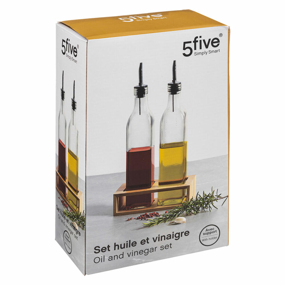 5Five Simply Smart Essig- und Ölmenagerie mit 2 Spenderflaschen, Glas, Bambus, 480 ml, 181823
