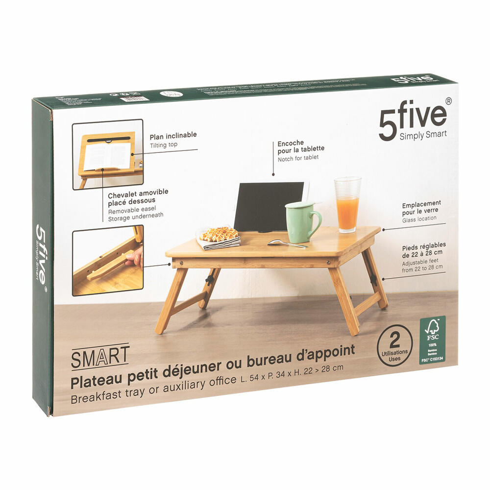 5five Simply Smart serving tray with fold-out legs, cutting board, writing pad, bamboo, 54 x 34 cm, 179717