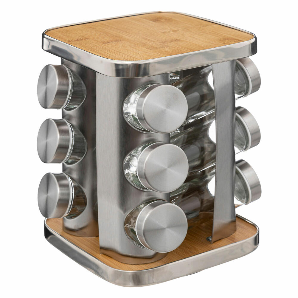 5 Five Simply Smart Rotating Spice Rack Rota with 12 Spice Jars, Spice Rack, Bamboo, Stainless Steel, 189583