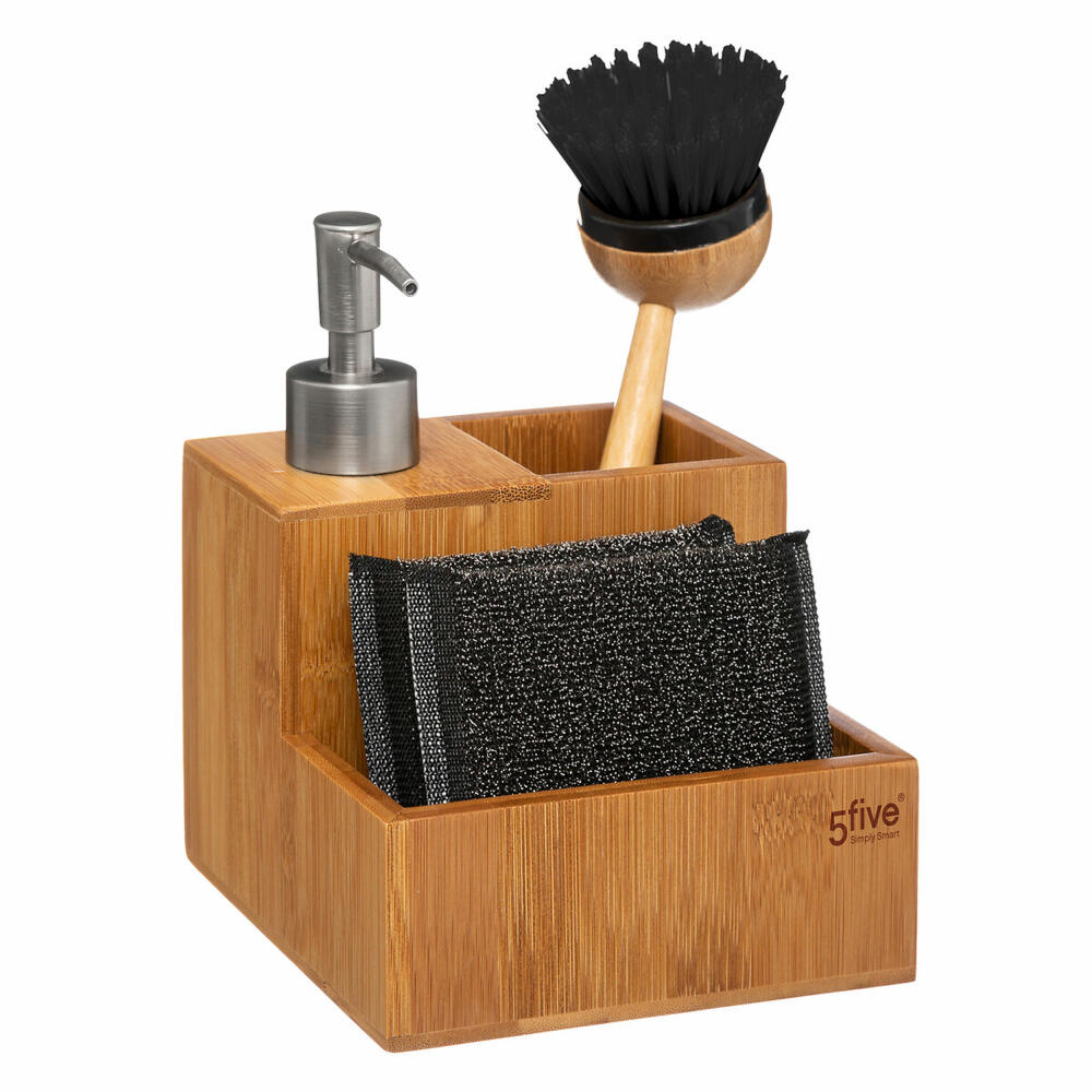 5 Five Simply Smart Sink Organizer with Soap Dispenser, Sponge and Brush, Bamboo, 167770