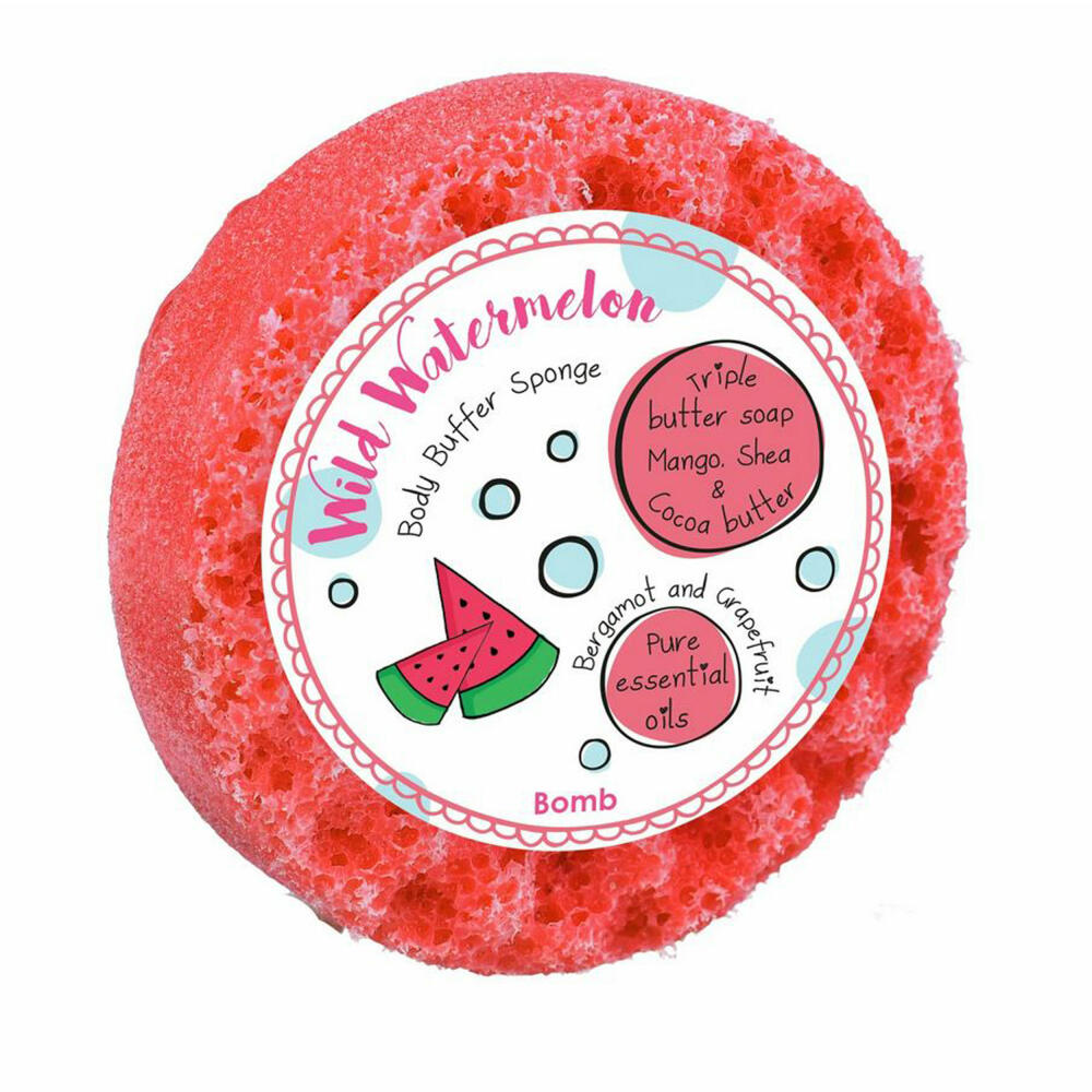 Bomb Cosmetics Body Buffer Shower Sponge Wild Watermelon, Soap Sponge, Red, PWILWAT04