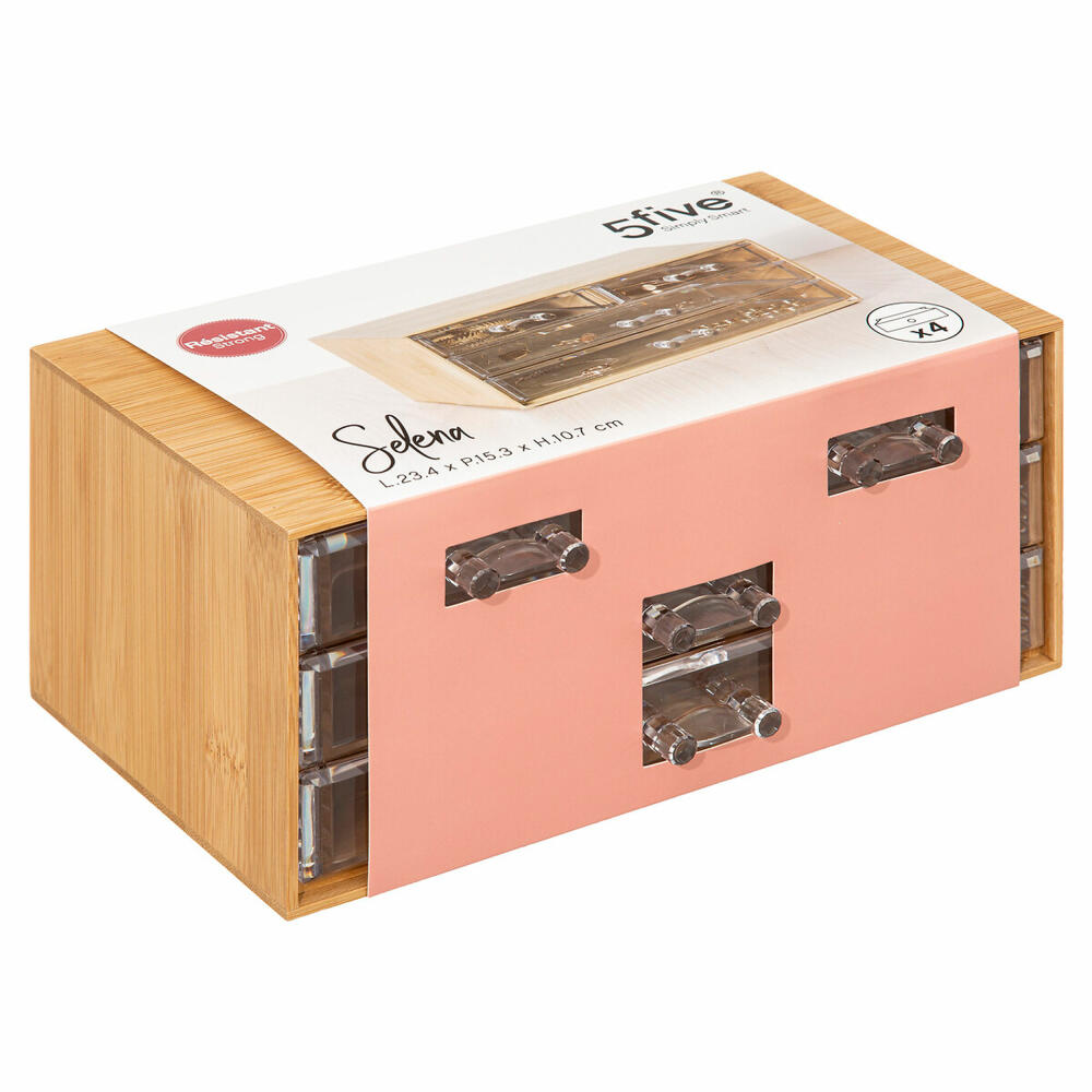 5five Simply Smart jewelry box Selena with 4 drawers, jewelry storage, bamboo, plastic, 23 x 15 x 10 cm, 174660