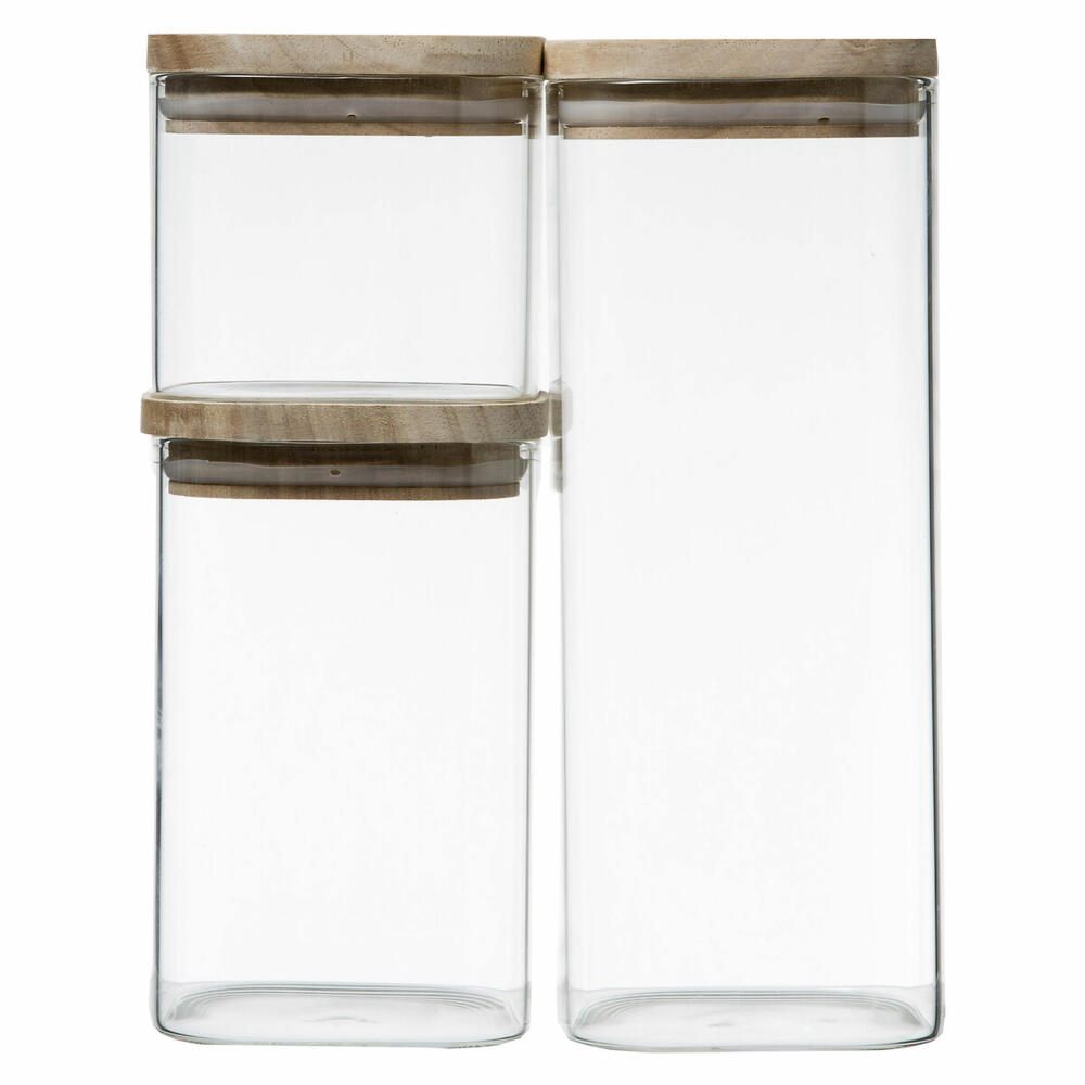 5Five Simply Smart storage jar set 3-piece, stackable containers with lid, borosilicate glass, wood, 179623