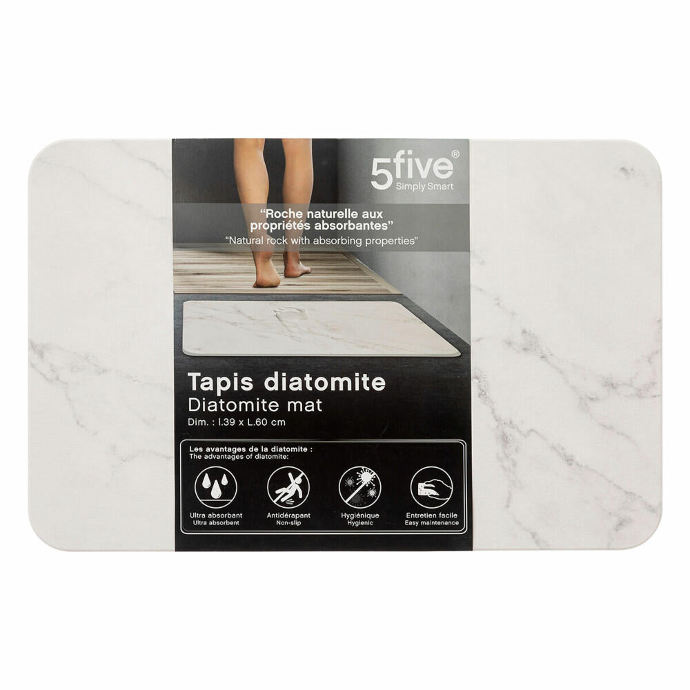5five Simply Smart Kieselgur-Badematte Lea, Fußmatte fürs Bad, Diatomit, Marmor, 60 x 39 cm, 174683B