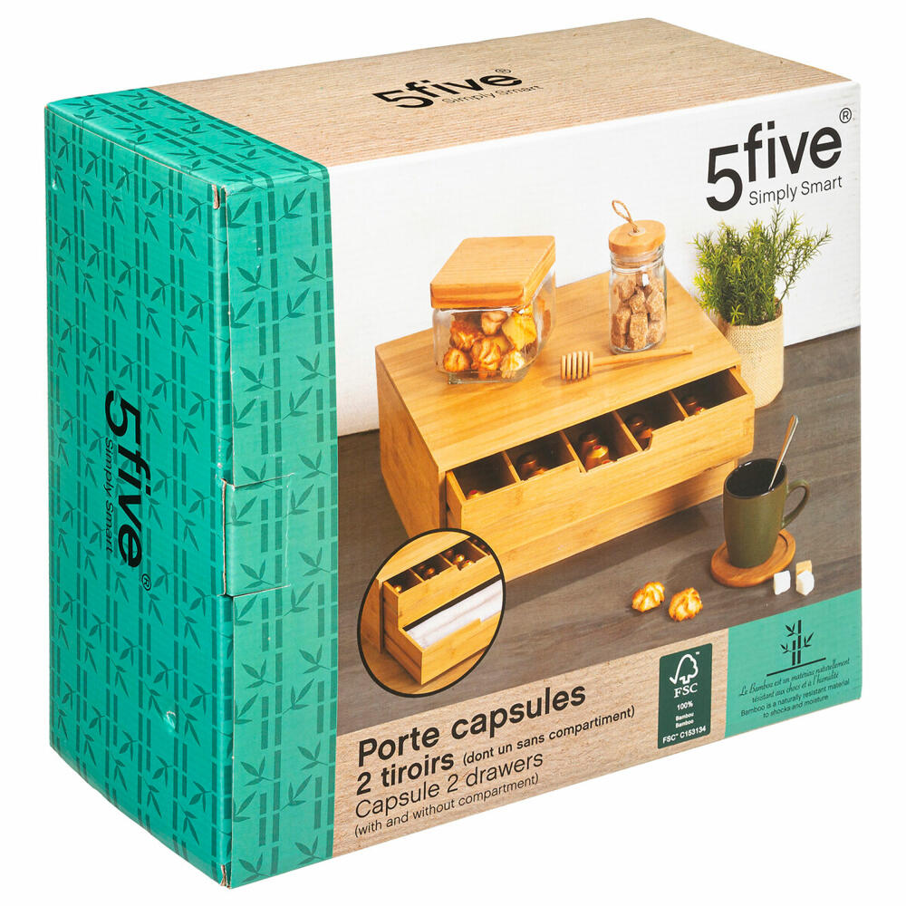 5five Simply Smart capsule rack with 2 drawers, coffee capsule holder, bamboo, MDF, 34 x 31 cm, 179601