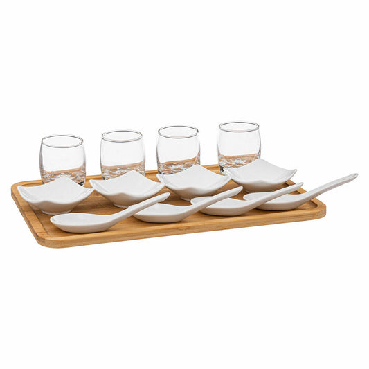 SG Secret de Gourmet snack serving set 13-piece with storage, snack bowls, glasses, bamboo, glass, porcelain, 188450