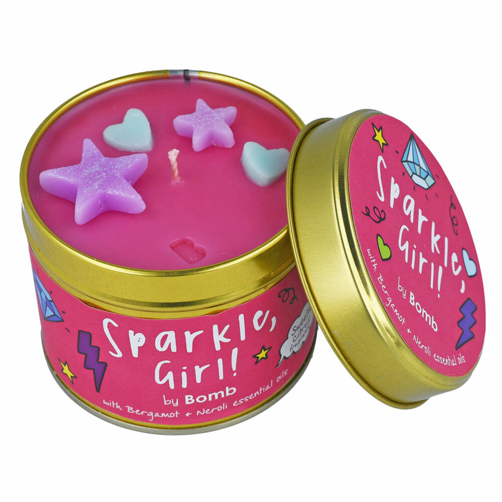 Bomb Cosmetics Scent Stories Scented Candle in Tin Sparkle, Girl, Tin Candle, Pink, PSPAGIR04