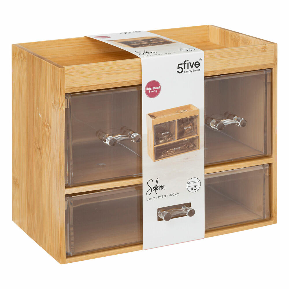 5five Simply Smart Jewelry Organizer Selena with 3 Drawers, Jewelry Storage, Bamboo, Plastic, 24 x 15 x 20 cm, 174806