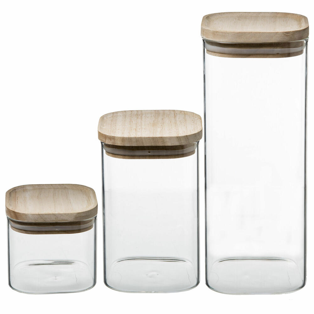 5Five Simply Smart storage jar set 3-piece, stackable containers with lid, borosilicate glass, wood, 179623