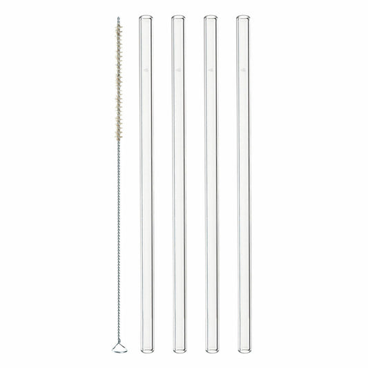 Leonardo glass drinking straws CIAO set of 4 + brush, drinking straws, straws, material mix, clear, 20 cm, 020855