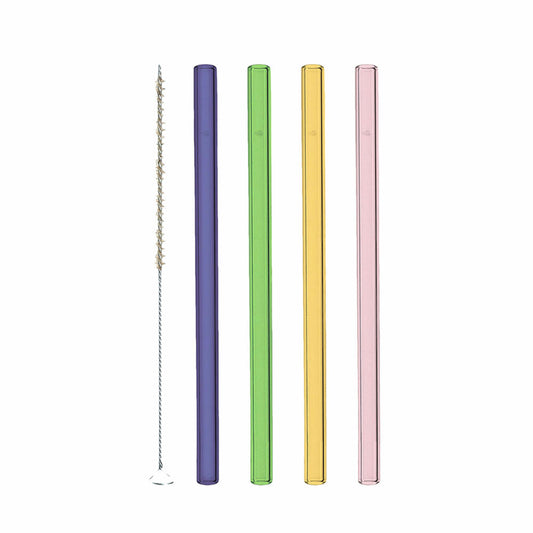 Leonardo glass drinking straws CIAO, 4 pieces + cleaning brush, drinking straw, glass straw, glass, multicolored, 15 cm, 020939