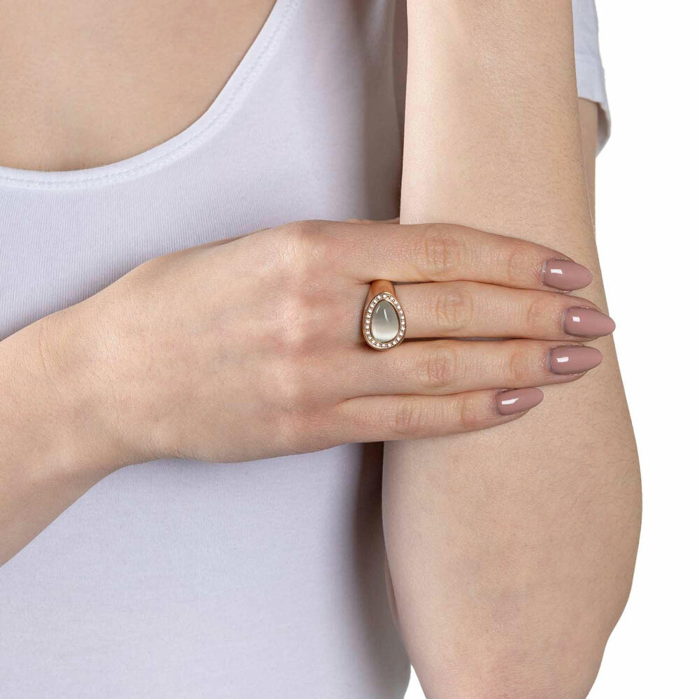 Leonardo Jewels Ring Amisa, Fingerring, Modeschmuck, Größe 20, Edelstahl IP rosé gold, Cats Eye, Zirkon, 019644