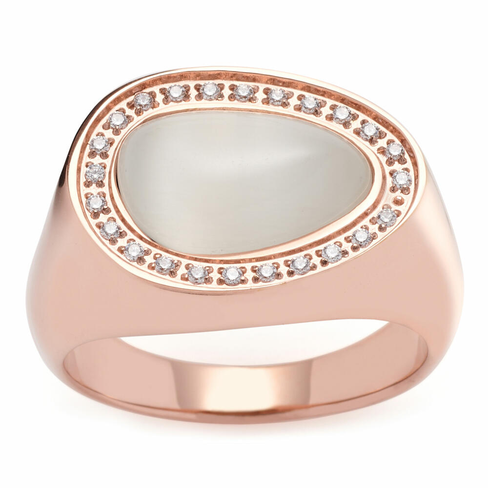 Leonardo Jewels Ring Amisa, Fingerring, Modeschmuck, Größe 17, Edelstahl IP rosé gold, Cats Eye, Zirkon, 019641