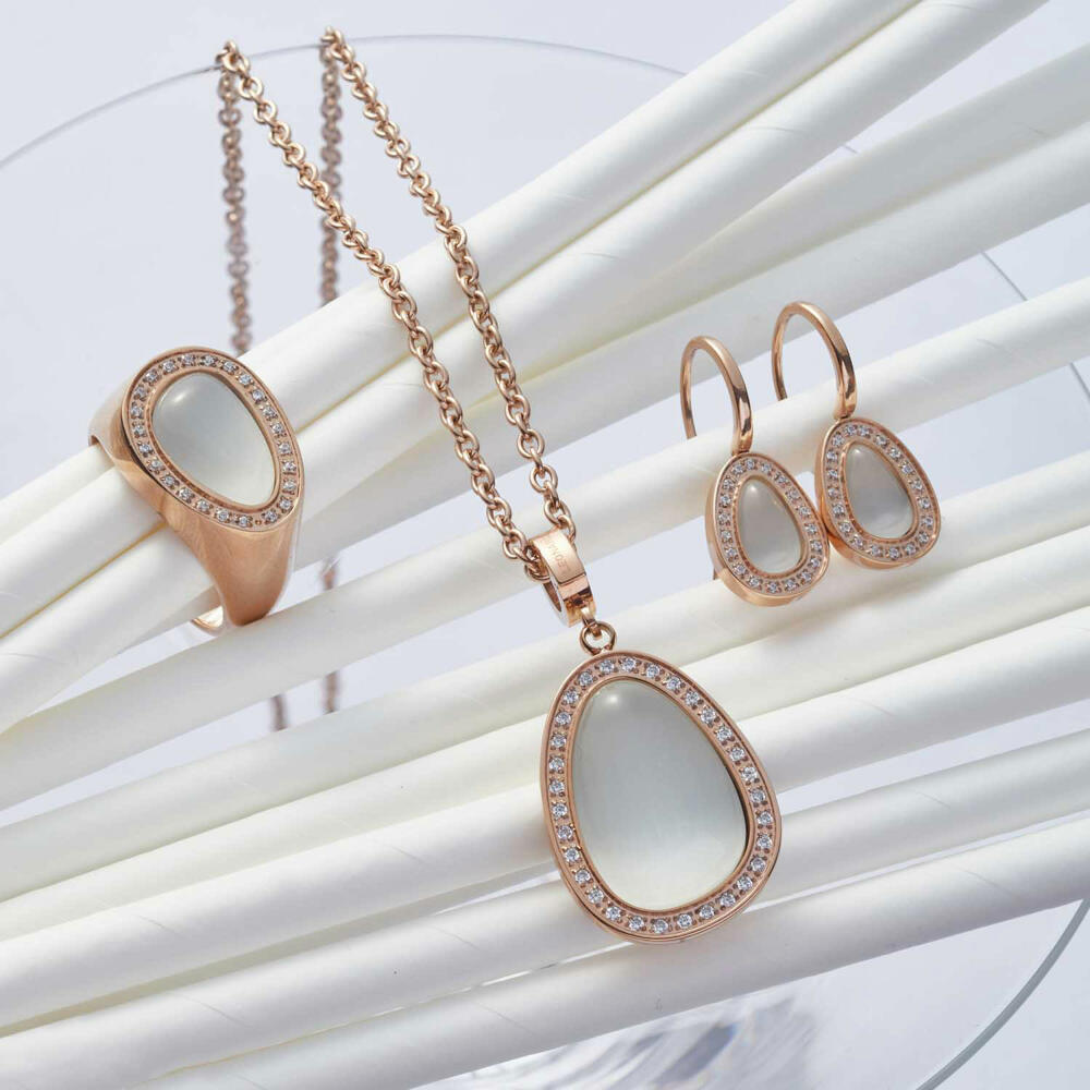 Leonardo Jewels Ring Amisa, Fingerring, Modeschmuck, Größe 17, Edelstahl IP rosé gold, Cats Eye, Zirkon, 019641