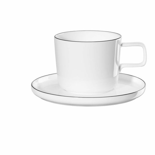 ASA Selection oco ligne noire Kaffeetasse mit Unterteller, Kaffeebecher, Teetasse, Kaffee Tasse, Tee, Fine Bone China, Weiß, 2029113