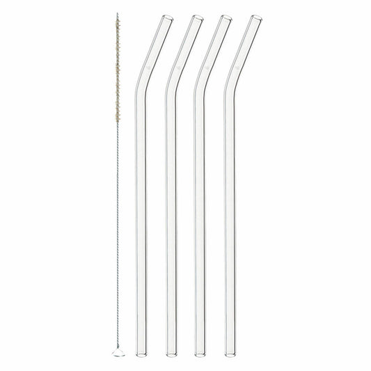 Leonardo glass drinking straws CIAO set of 4 with cleaning brush, drinking straws, straws, material mix, clear, 23 cm, 020936