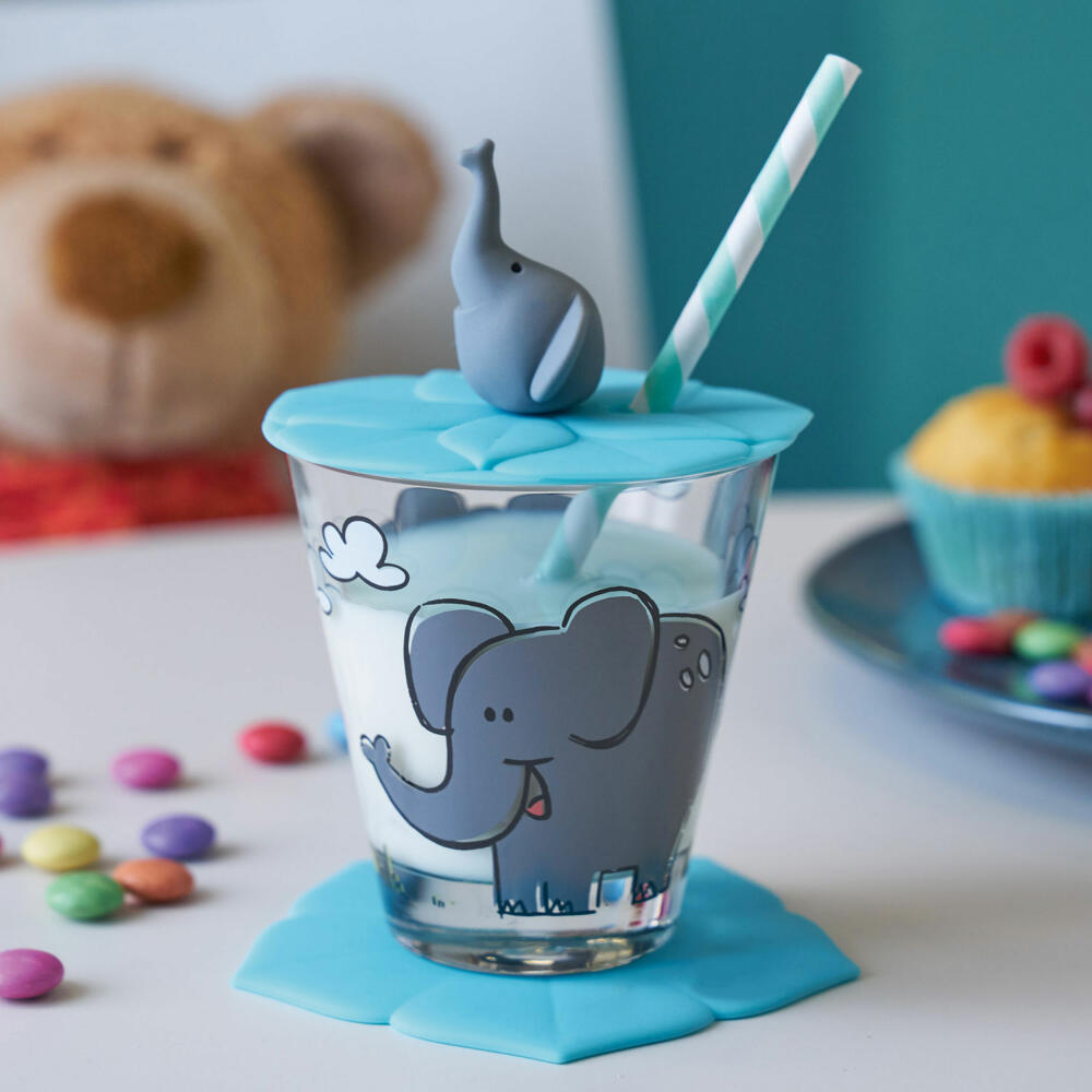 Leonardo lid BAMBINI elephant, cup lid, drinking lid, silicone, turquoise, 9.2 cm, 018726