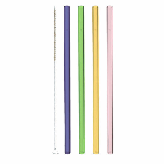 Leonardo glass drinking straws CIAO, 4 pieces + cleaning brush, drinking straw, glass straw, glass, multicolored, 20 cm, 020940