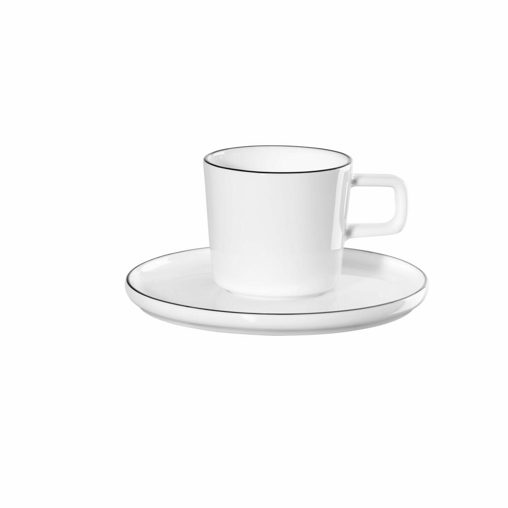 ASA Selection oco ligne noire Espressotasse mit Unterteller, Espresso Tasse, Kaffeetasse, Untertasse, Fine Bone China, Weiß, 2030113