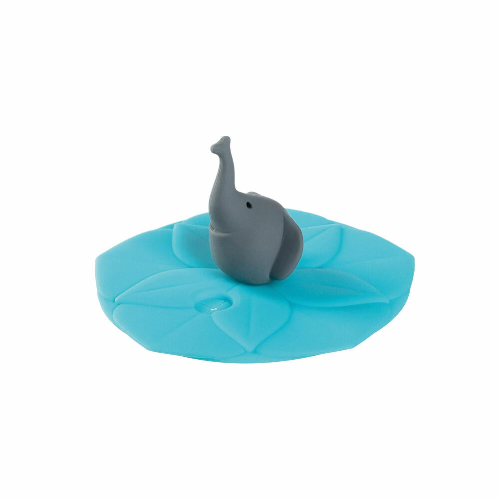 Leonardo lid BAMBINI elephant, cup lid, drinking lid, silicone, turquoise, 9.2 cm, 018726