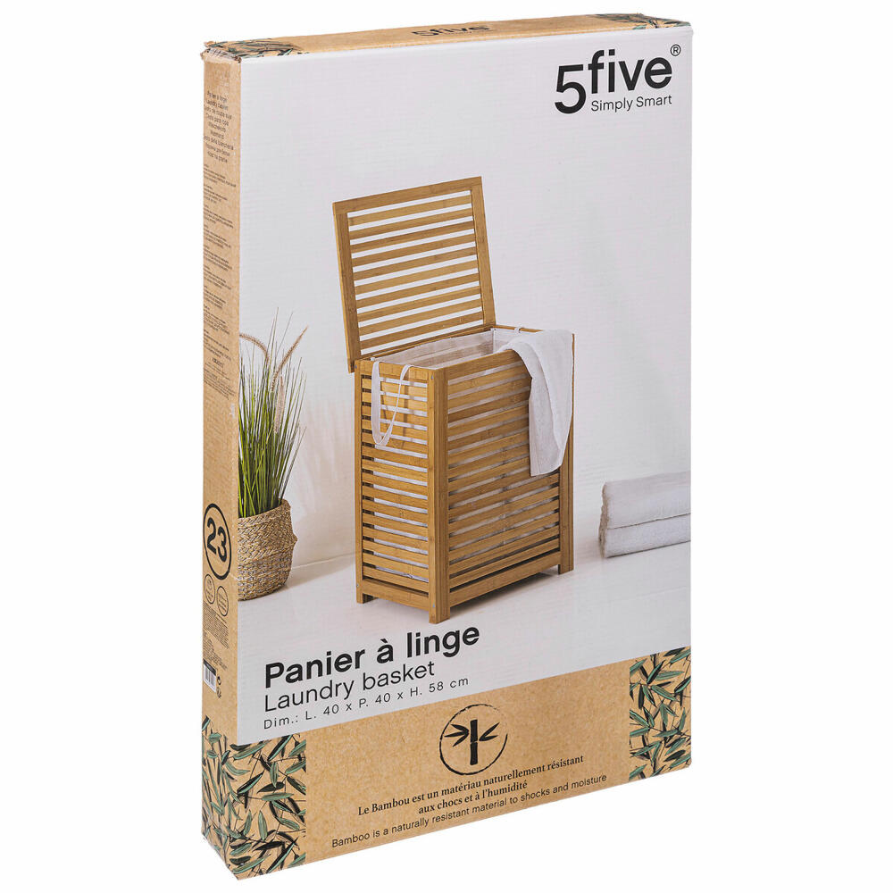 5FIve Simply Smart Laundry Box Sicela, Laundry Bin with Insert, Bamboo, Polyester, 58 cm, 160823