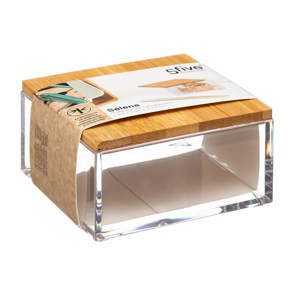 5five Simply Smart Kosmetik-Aufbewahrungsbox Selena Square mit Bambusdeckel, Kunststoff, 9.6 x 9.6 cm, 161078