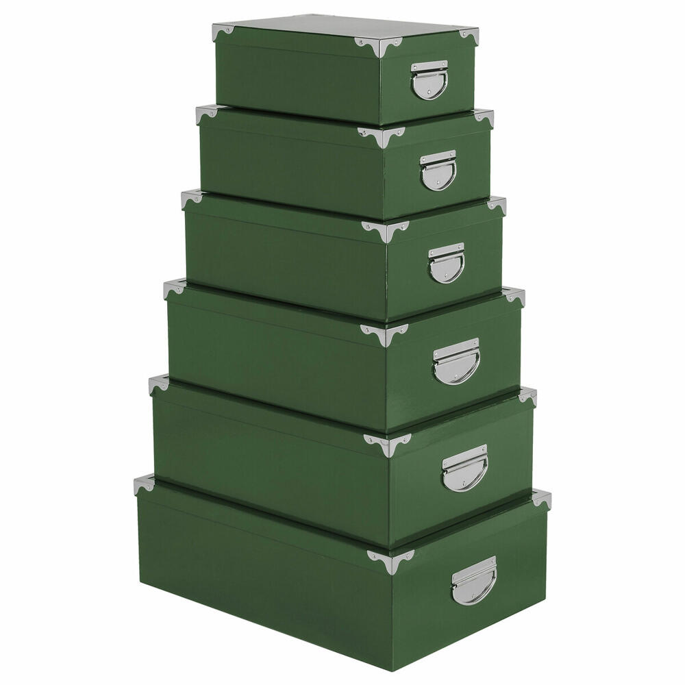 5 Five Simply Smart storage box set Plain Green 6-piece, cardboard, stainless steel, green, 160314C