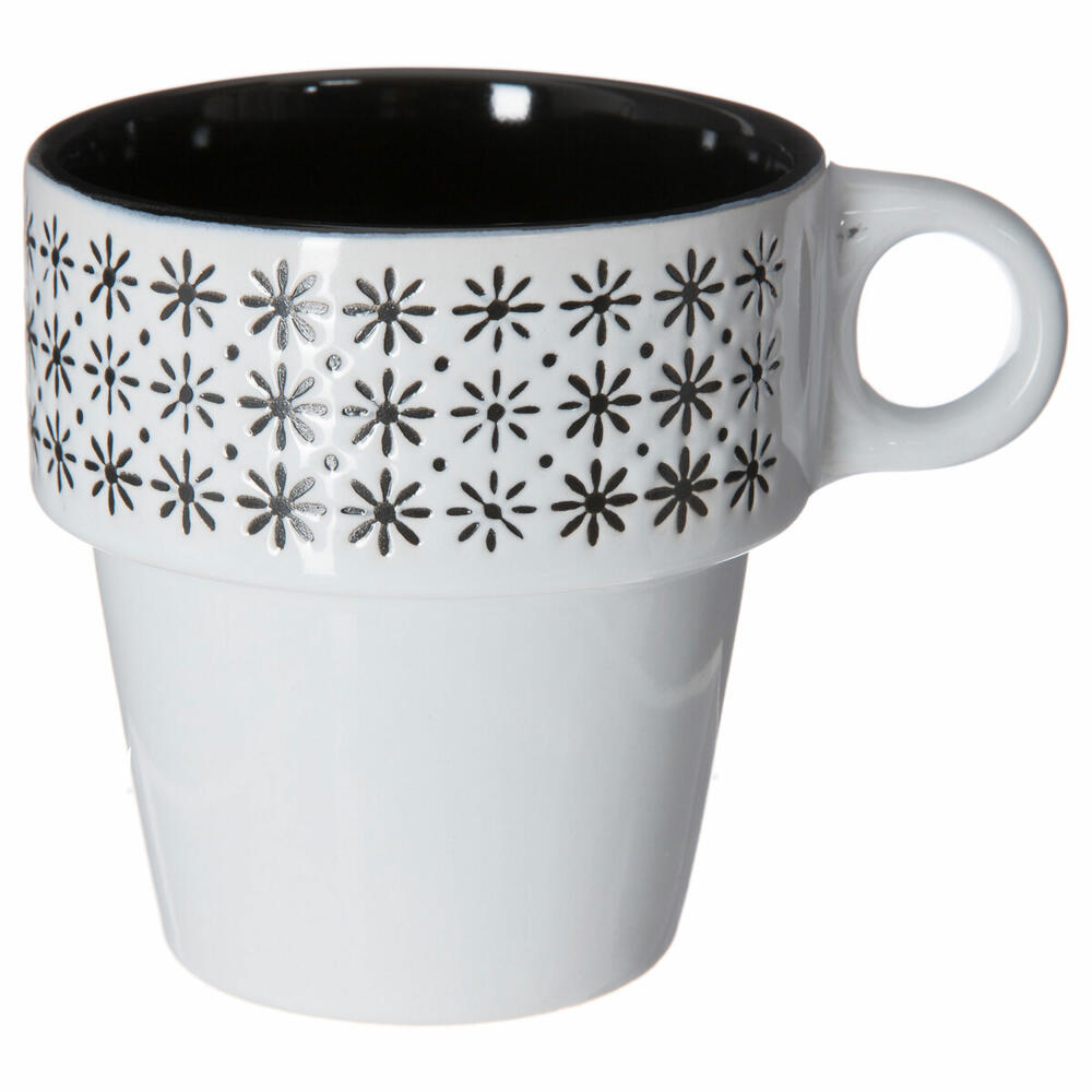 SG Secret de Gourmet Coffee Cups Set of 6 with Stand, Mug, Ceramic, Black / White, 260 ml, 145445