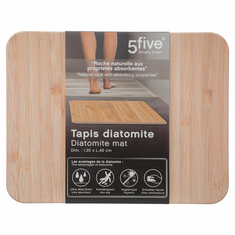 5five Simply Smart Diatomaceous Earth Bath Mat Bamboo, Doormat for the Bathroom, Diatomite, Brown, 45 x 35 cm, 160928A