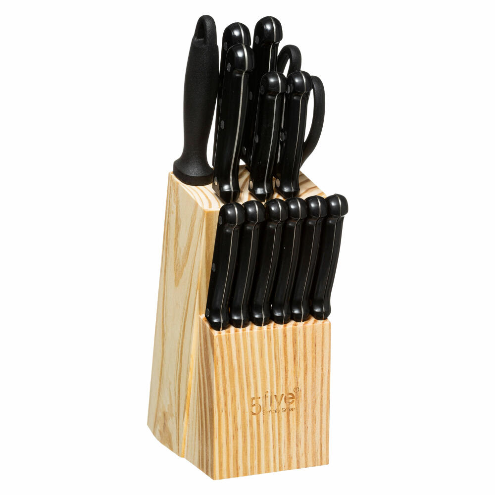 5Five Simply Smart knife block equipped with 14 pieces, knife set with sharpener and scissors, wood, stainless steel, 151170