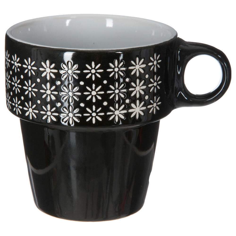 SG Secret de Gourmet Coffee Cups Set of 6 with Stand, Mug, Ceramic, Black / White, 260 ml, 145445