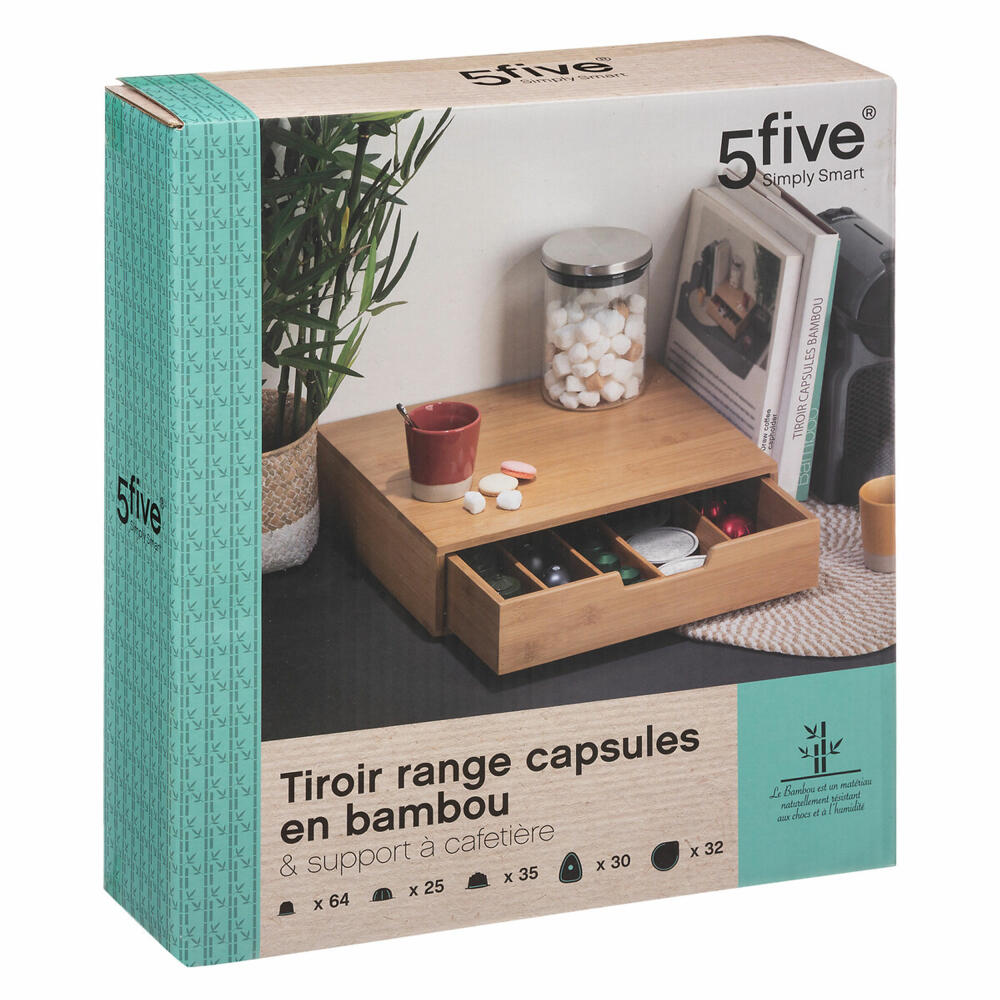 5five Simply Smart coffee capsule rack with drawer, capsule holder, for up to 64 capsules, bamboo, 151259