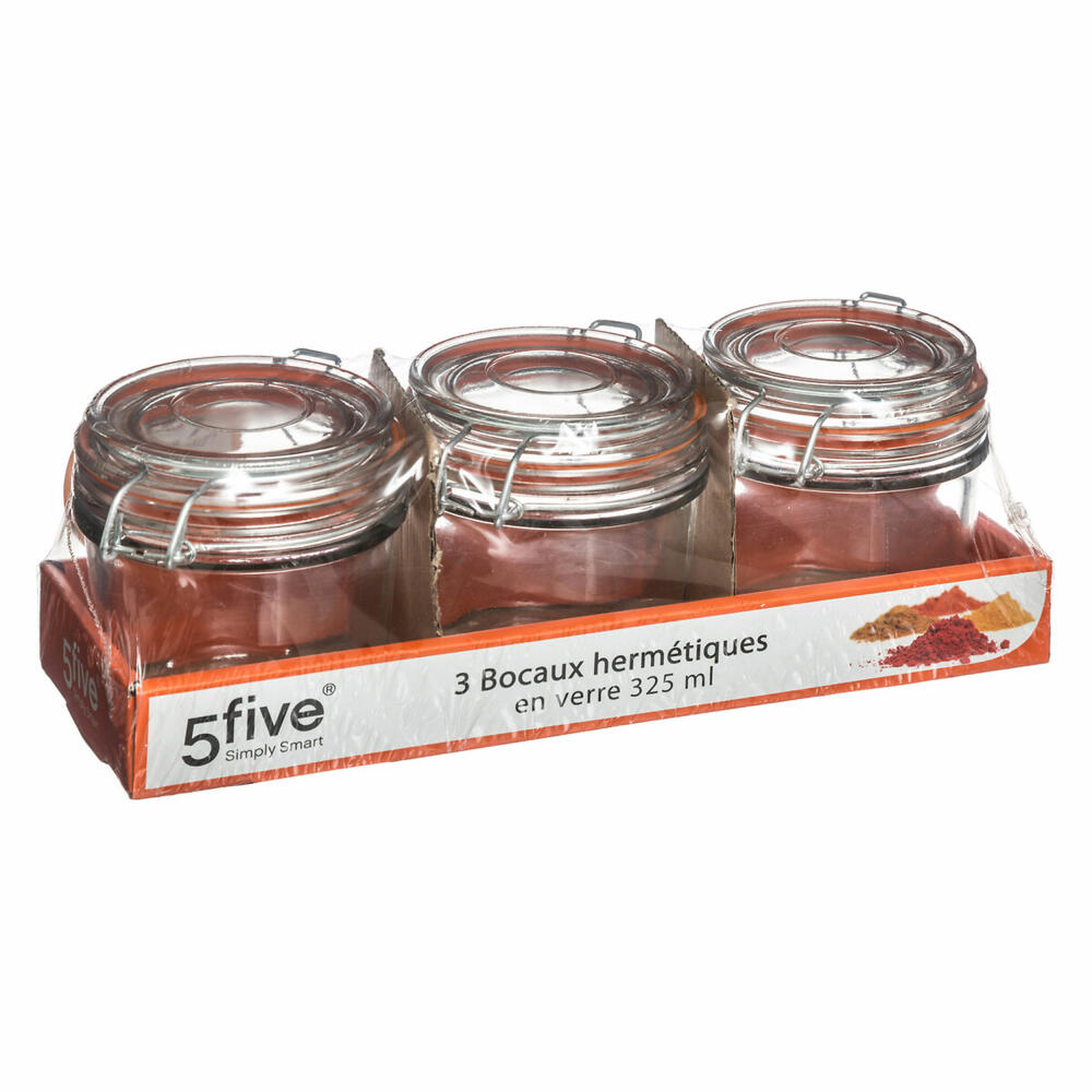5 Five Simply Smart Einmachgläser 3er-Set mit Silikondichtung und Bügelverschluss, Marmeladengläser, Glas, 325 ml, 146692