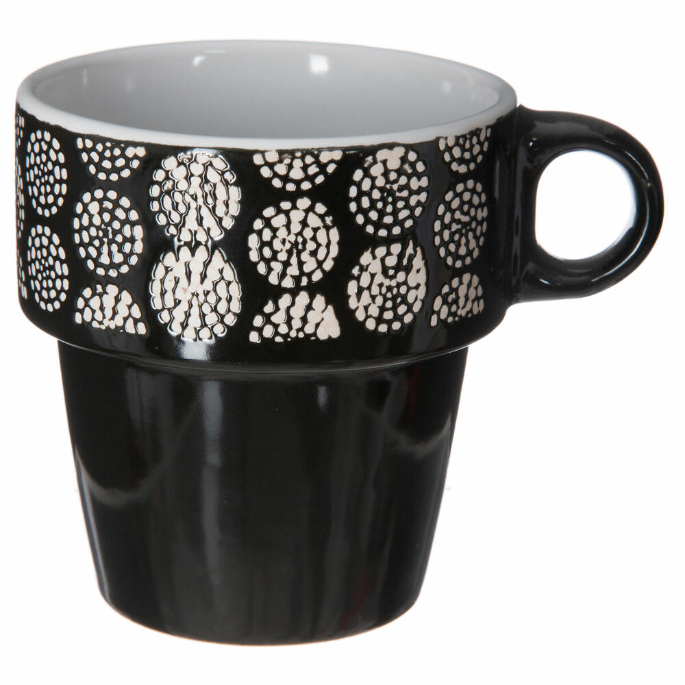 SG Secret de Gourmet Coffee Cups Set of 6 with Stand, Mug, Ceramic, Black / White, 260 ml, 145445