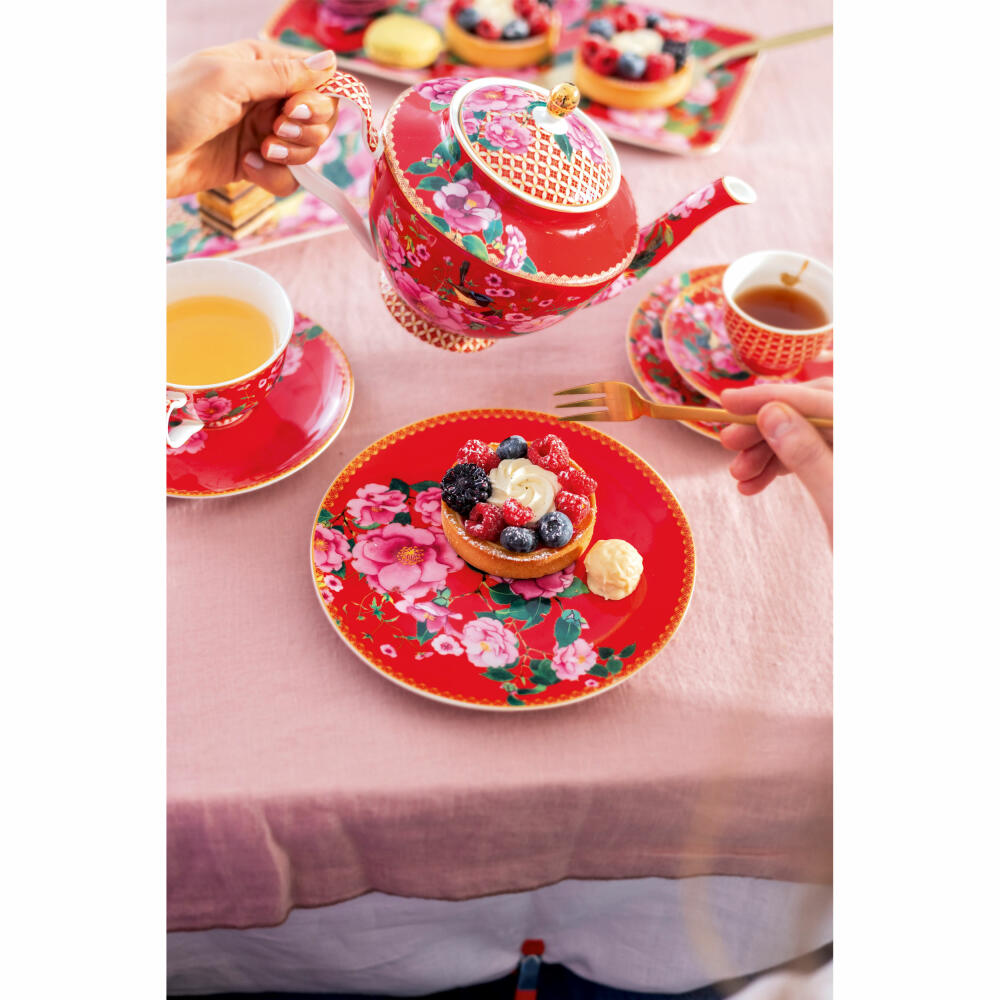 Maxwell & Williams TC Silk Road Teekanne mit Sieb, Kanne, in Geschenkbox, Porzellan, Rot, 1 L, HV0159