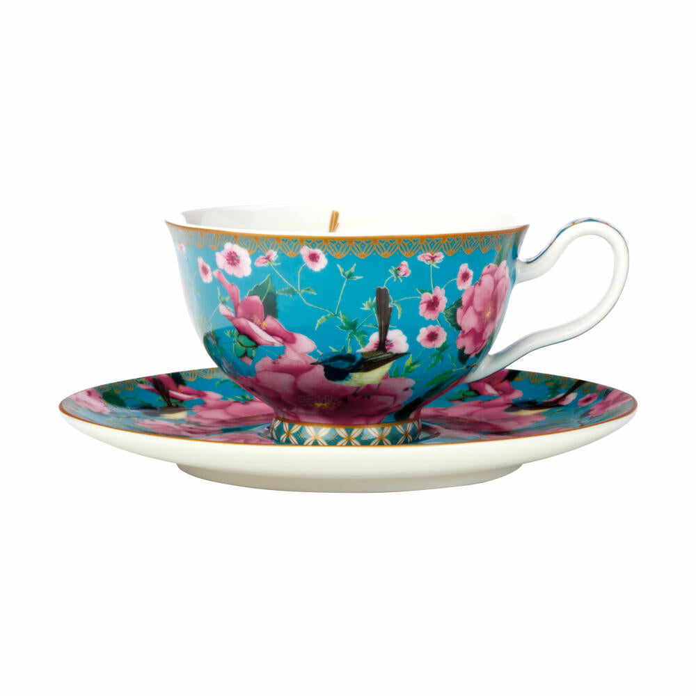 Maxwell & Williams TC Silk Road Tasse mit Untere, Teetasse, Kaffeetasse, in Geschenkbox, Porzellan, Aqua, 200 ml, HV0162