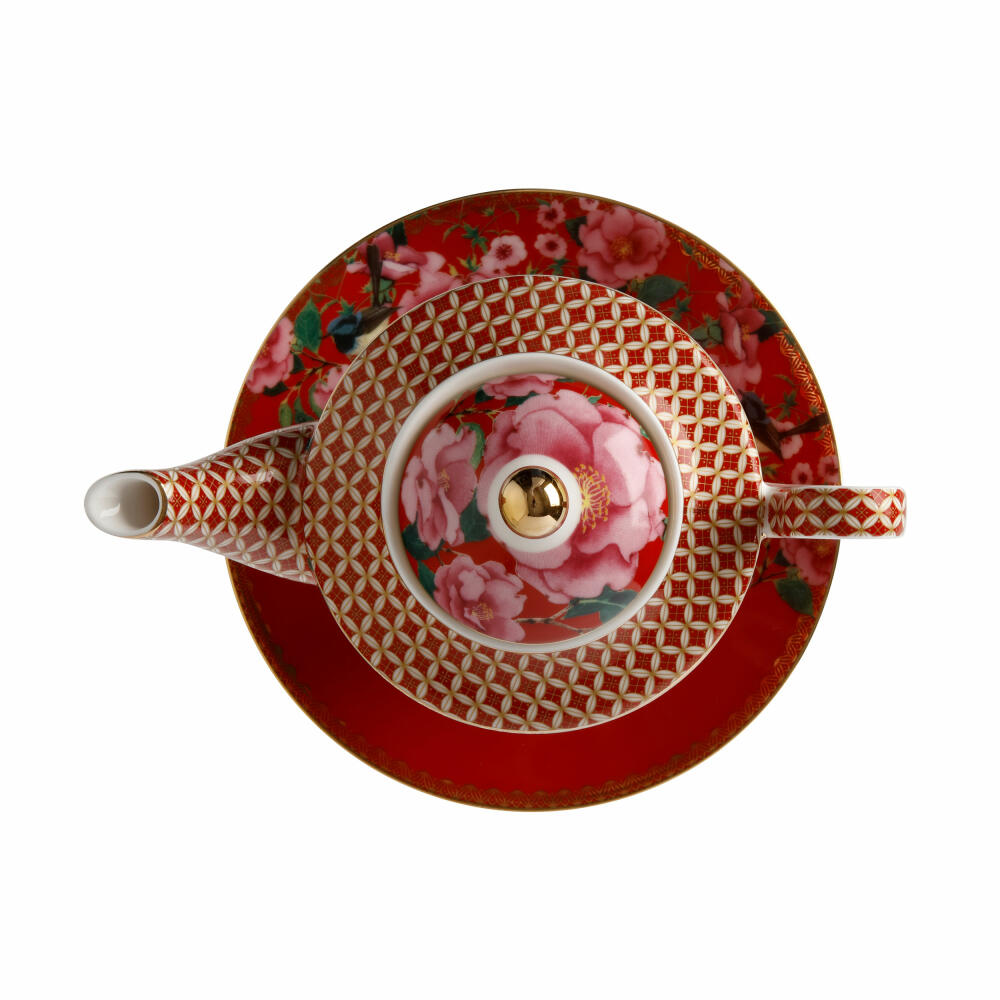 Maxwell & Williams TC Silk Road Teeservice  für 1 Person, 3-tlg., Tasse, Untertasse, Kanne, Porzellan, Rot, 280 ml, HV0157