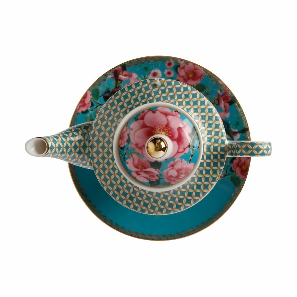 Maxwell & Williams TC Silk Road Teeservice  für 1 Person, 3-tlg., Tasse, Untertasse, Kanne, Porzellan, Aqua, 280 ml, HV0158