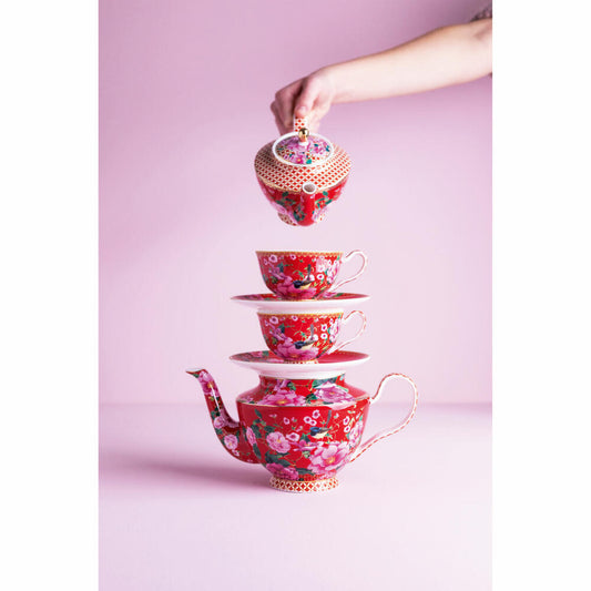 Maxwell & Williams TC Silk Road Teekanne mit Sieb, Kanne, in Geschenkbox, Porzellan, Rot, 1 L, HV0159