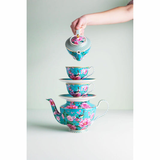 Maxwell & Williams TC Silk Road Teekanne mit Sieb, Kanne, in Geschenkbox, Porzellan, Aqua, 1 L, HV0160