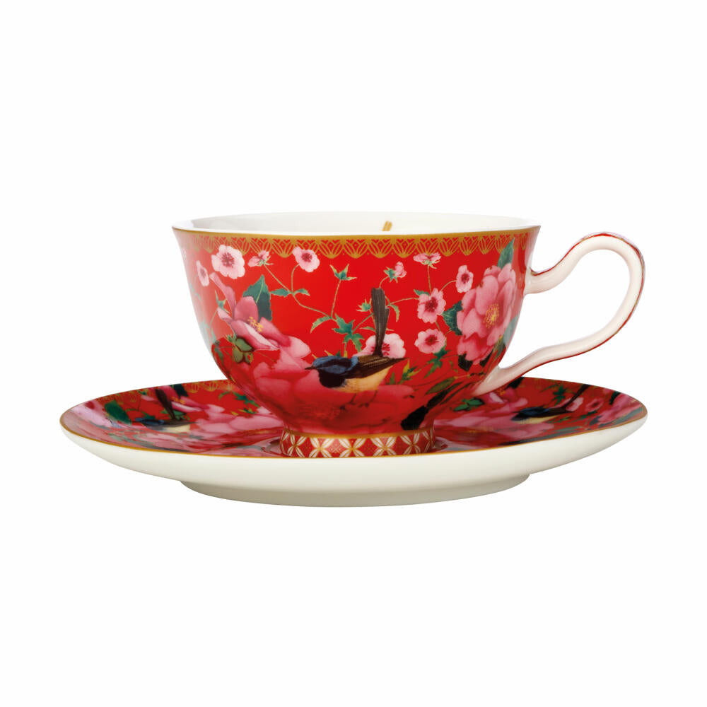Maxwell & Williams TC Silk Road Tasse mit Untere, Teetasse, Kaffeetasse, in Geschenkbox, Porzellan, Rot, 200 ml, HV0161