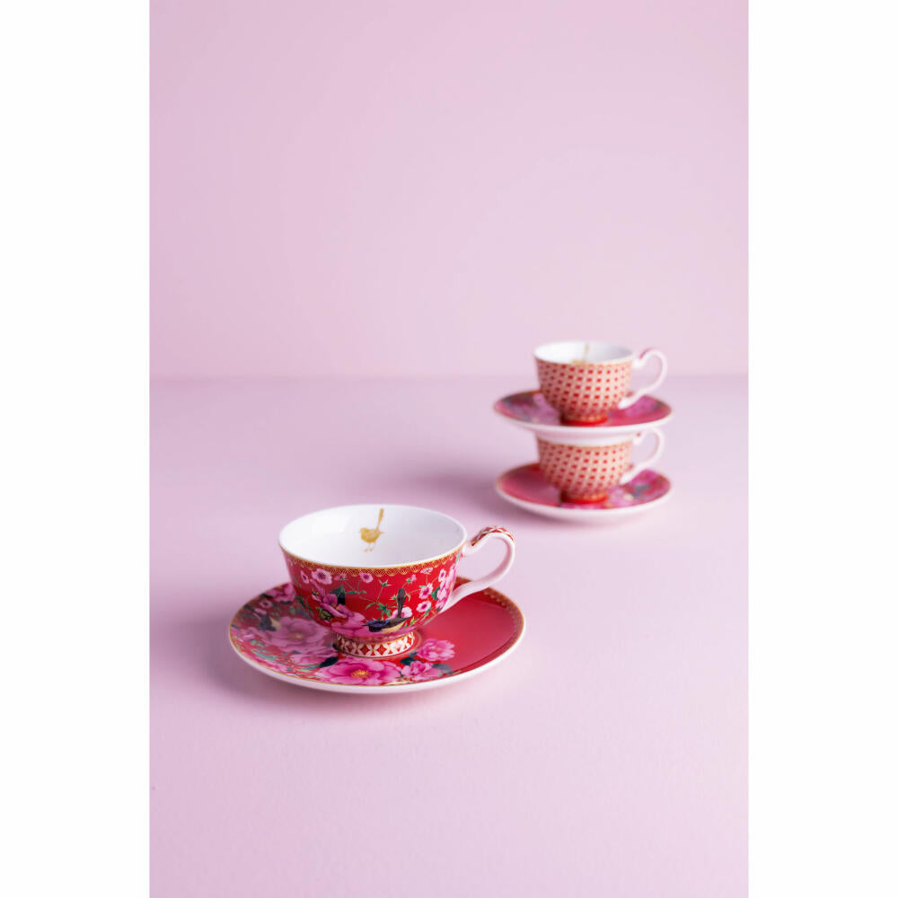 Maxwell & Williams TC Silk Road Tasse mit Untere, Teetasse, Kaffeetasse, in Geschenkbox, Porzellan, Rot, 200 ml, HV0161