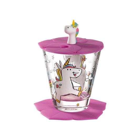 Leonardo children's drinking set BAMBINI 3-piece unicorn, drinking cup with lid and coaster, colorful, 034800